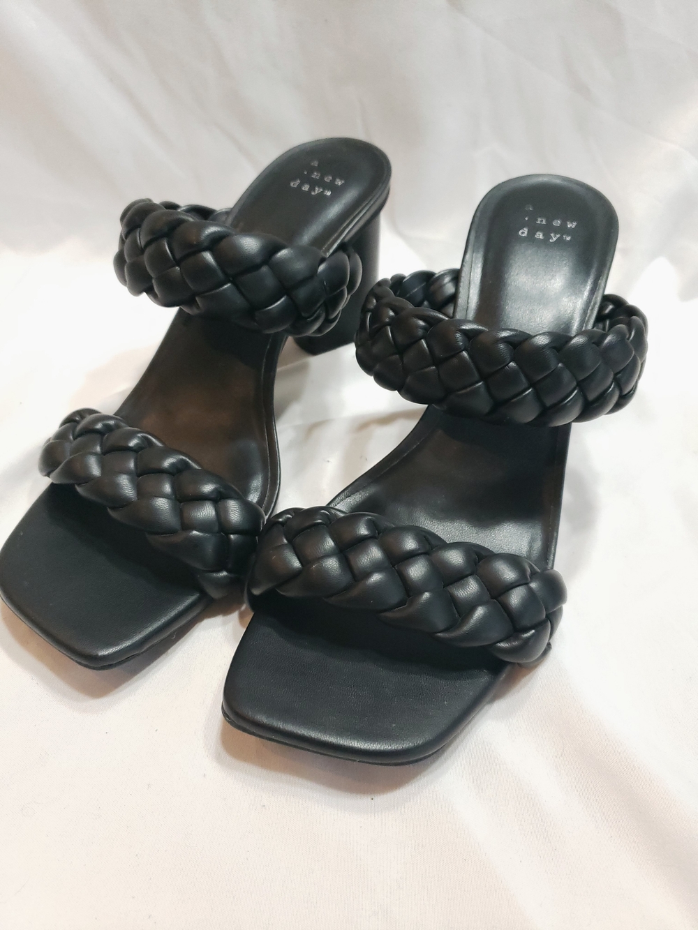 Black Braided Double-Strap Slide Mules